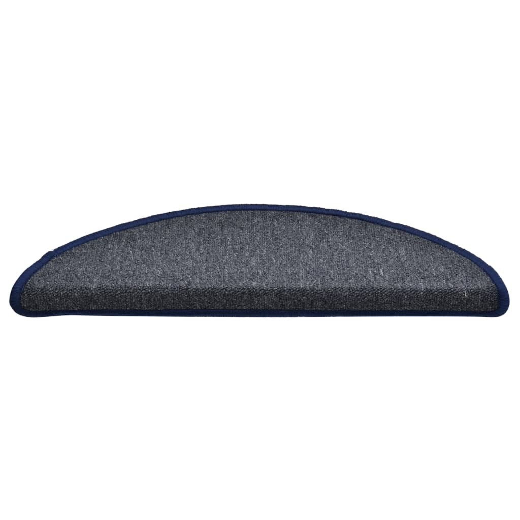 Carpet Stair Treads 15 pcs Dark Grey and Blue 56x17x3 cm